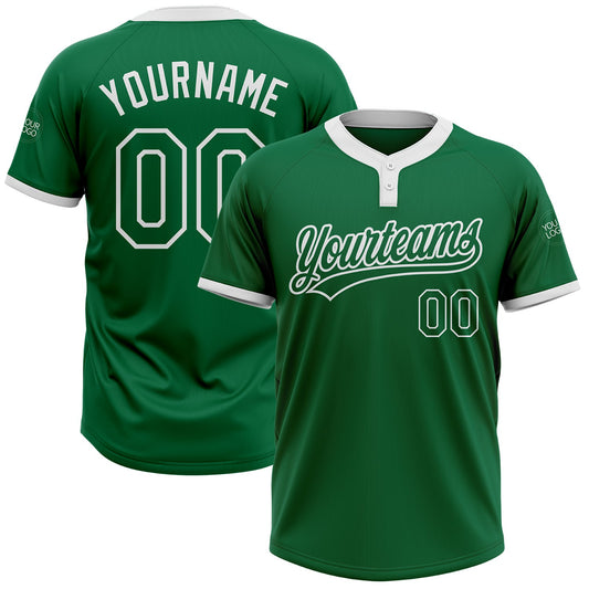 Custom Kelly Green Kelly Green-White Two-Button Unisex Softball Jersey - Main View
