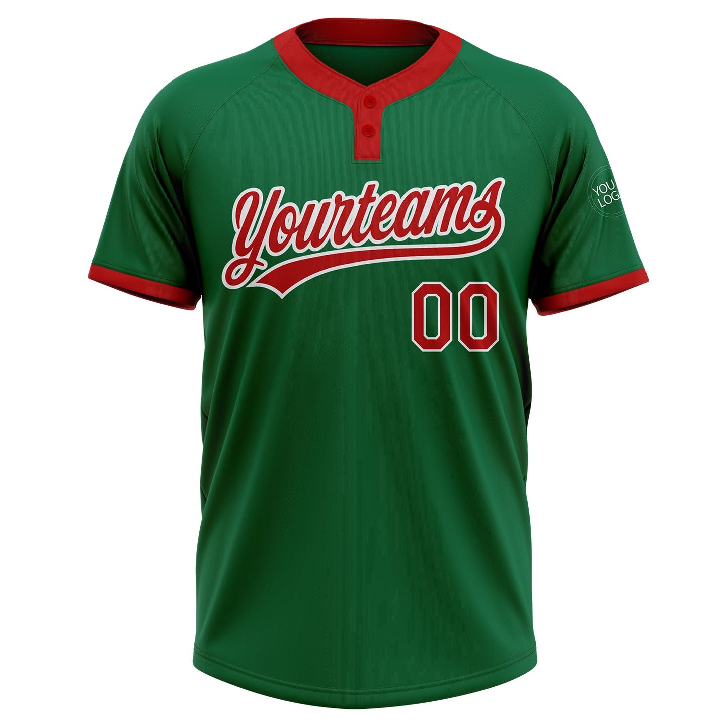 Custom Kelly Green Red-White Two-Button Unisex Softball Jersey view 2