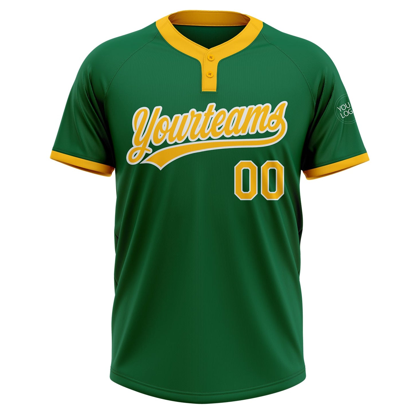 Custom Kelly Green Gold-White Two-Button Unisex Softball Jersey view 2