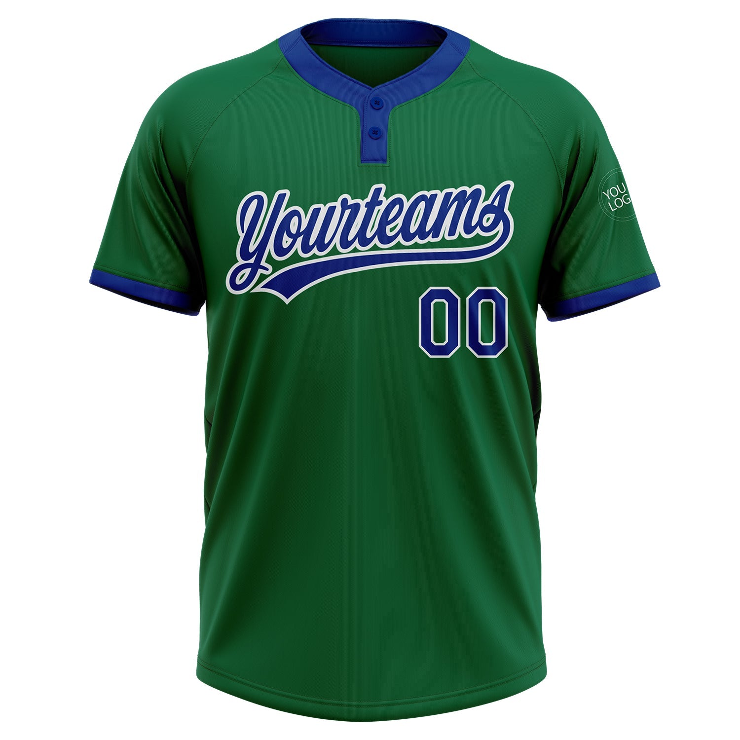 Custom Kelly Green Royal-White Two-Button Unisex Softball Jersey view 2