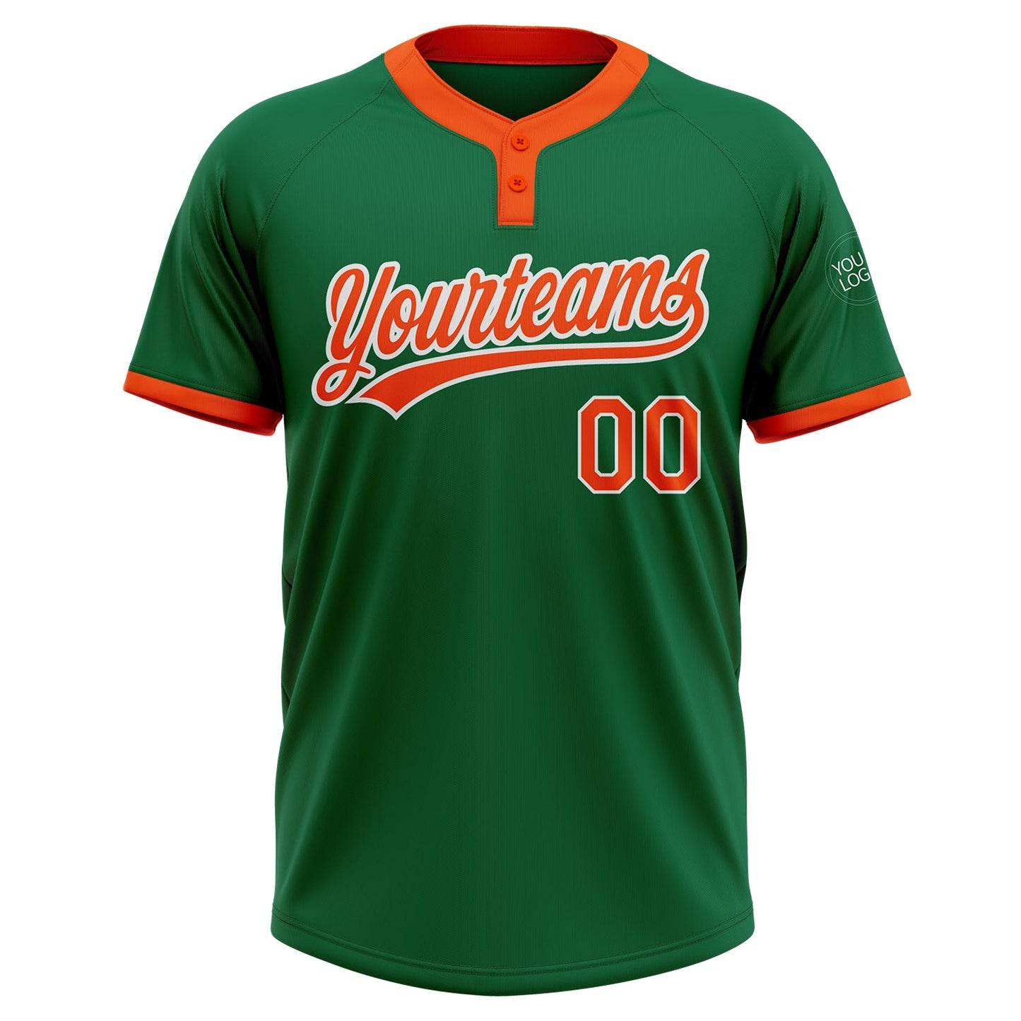 Custom Kelly Green Orange-White Two-Button Unisex Softball Jersey view 2
