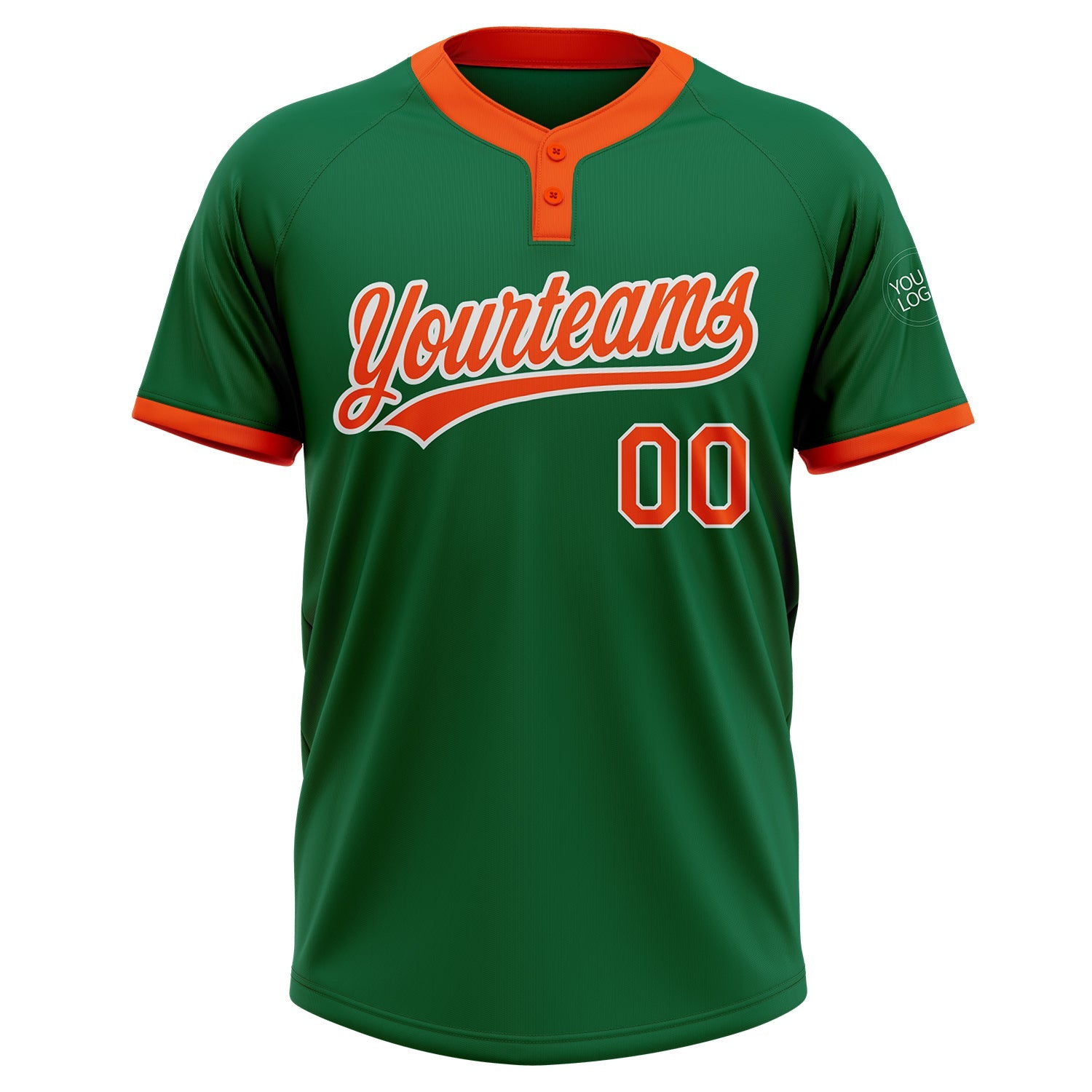 Custom Kelly Green Orange-White Two-Button Unisex Softball Jersey view 2