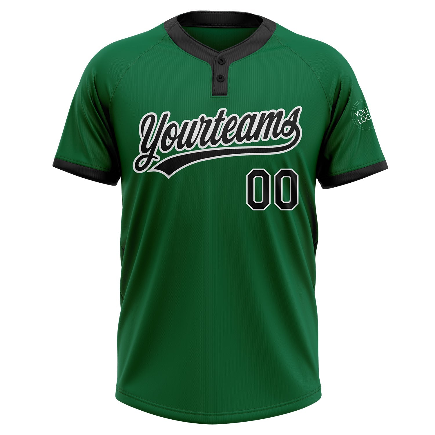 Custom Kelly Green Black-White Two-Button Unisex Softball Jersey view 2