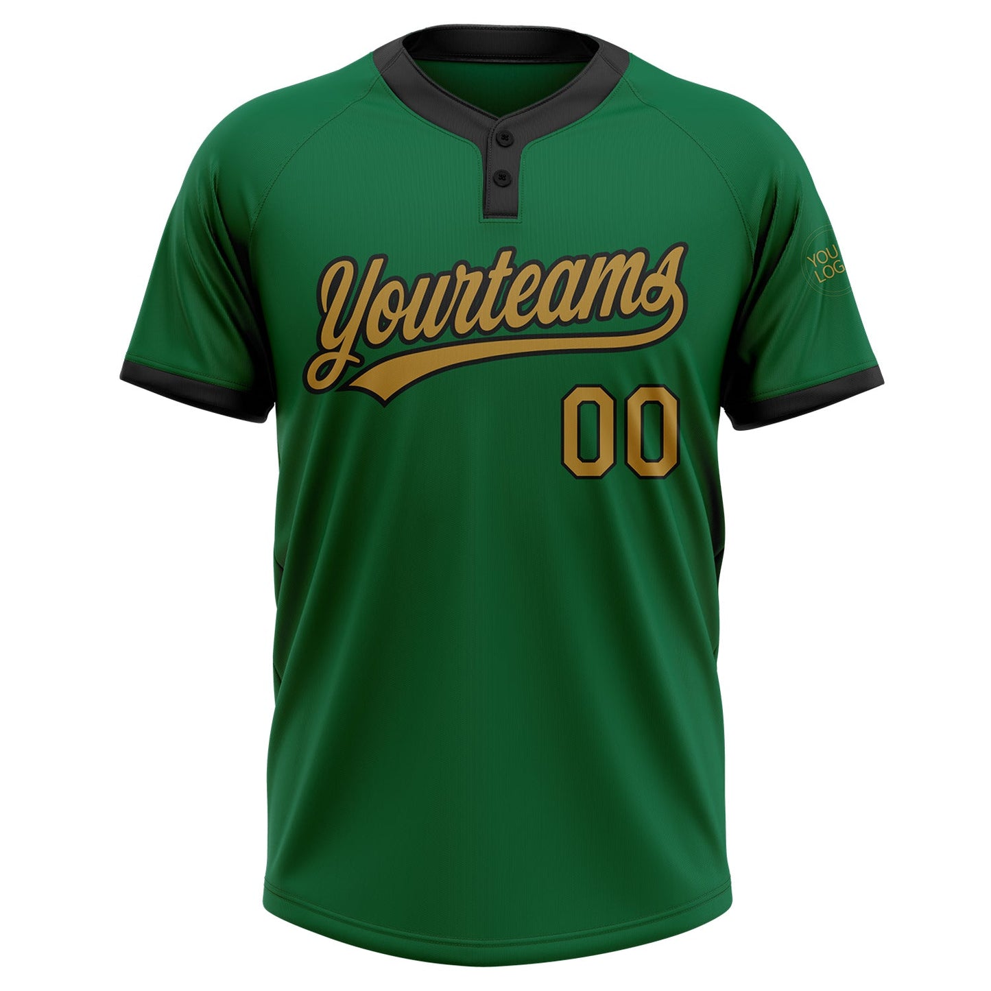 Custom Kelly Green Old Gold-Black Two-Button Unisex Softball Jersey view 2