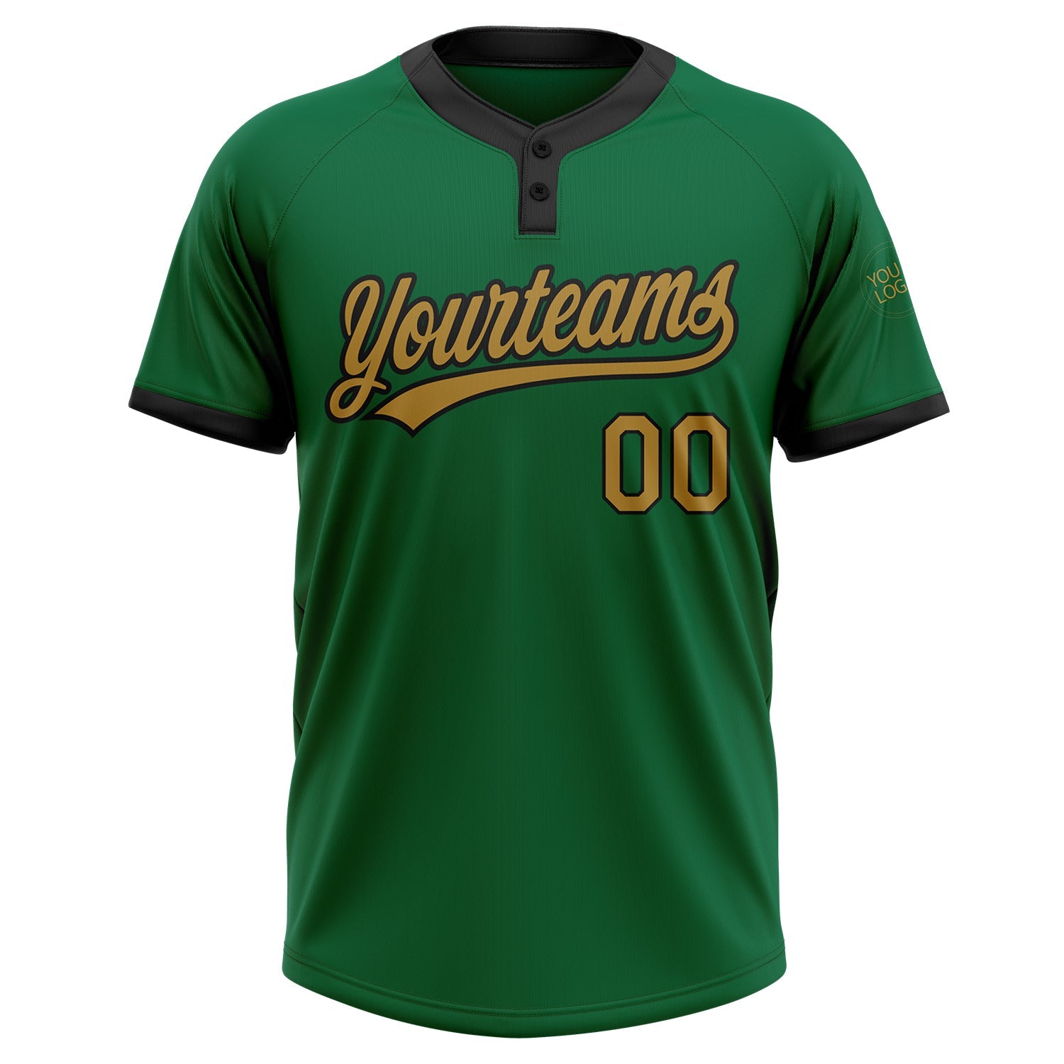 Custom Kelly Green Old Gold-Black Two-Button Unisex Softball Jersey view 2