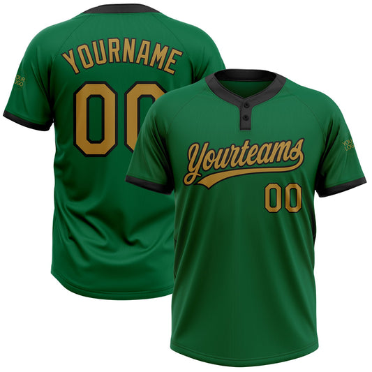 Custom Kelly Green Old Gold-Black Two-Button Unisex Softball Jersey - Main View