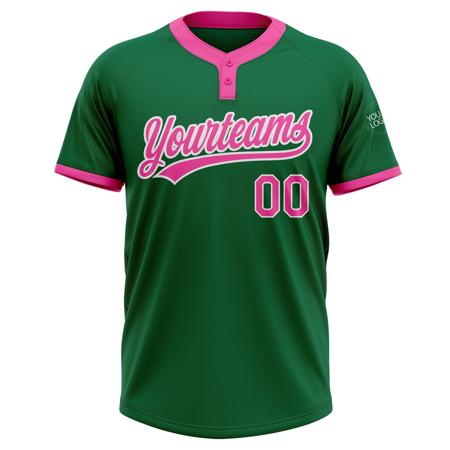 Custom Kelly Green Pink-White Two-Button Unisex Softball Jersey view 2