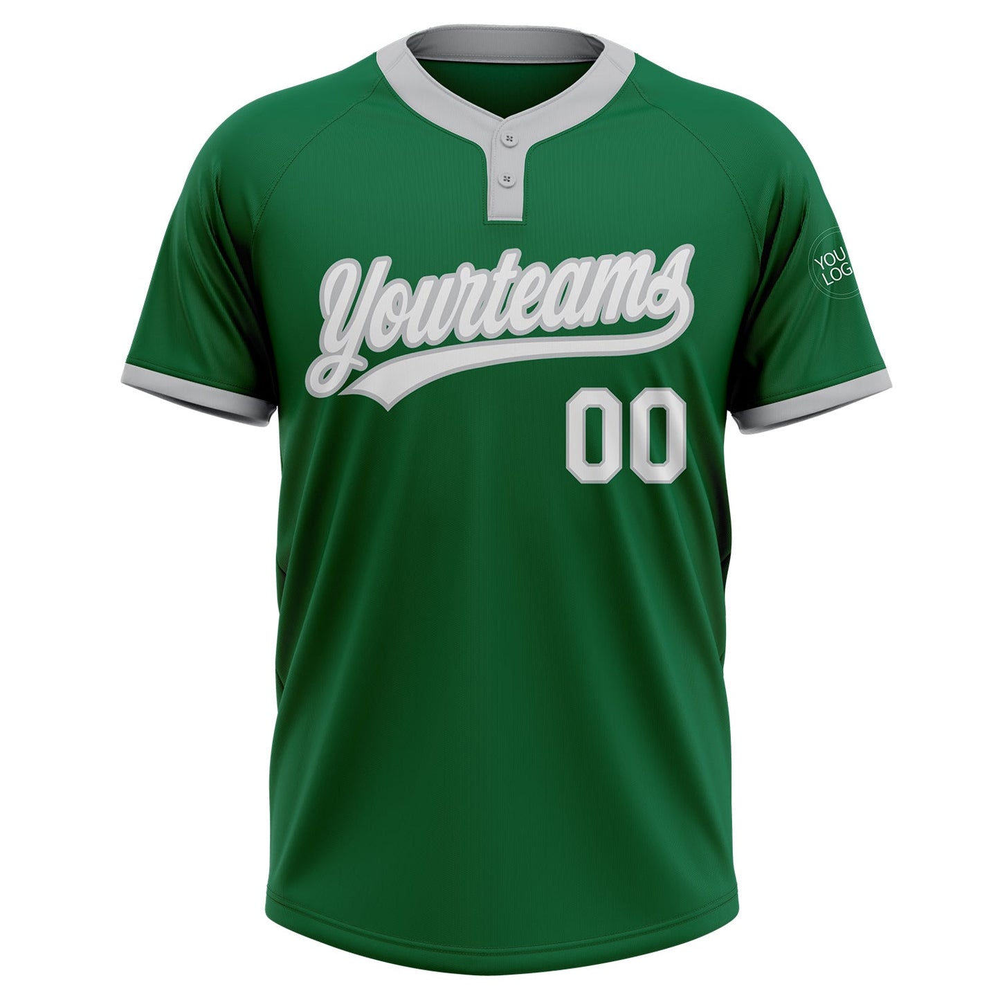 Custom Kelly Green White-Gray Two-Button Unisex Softball Jersey view 2