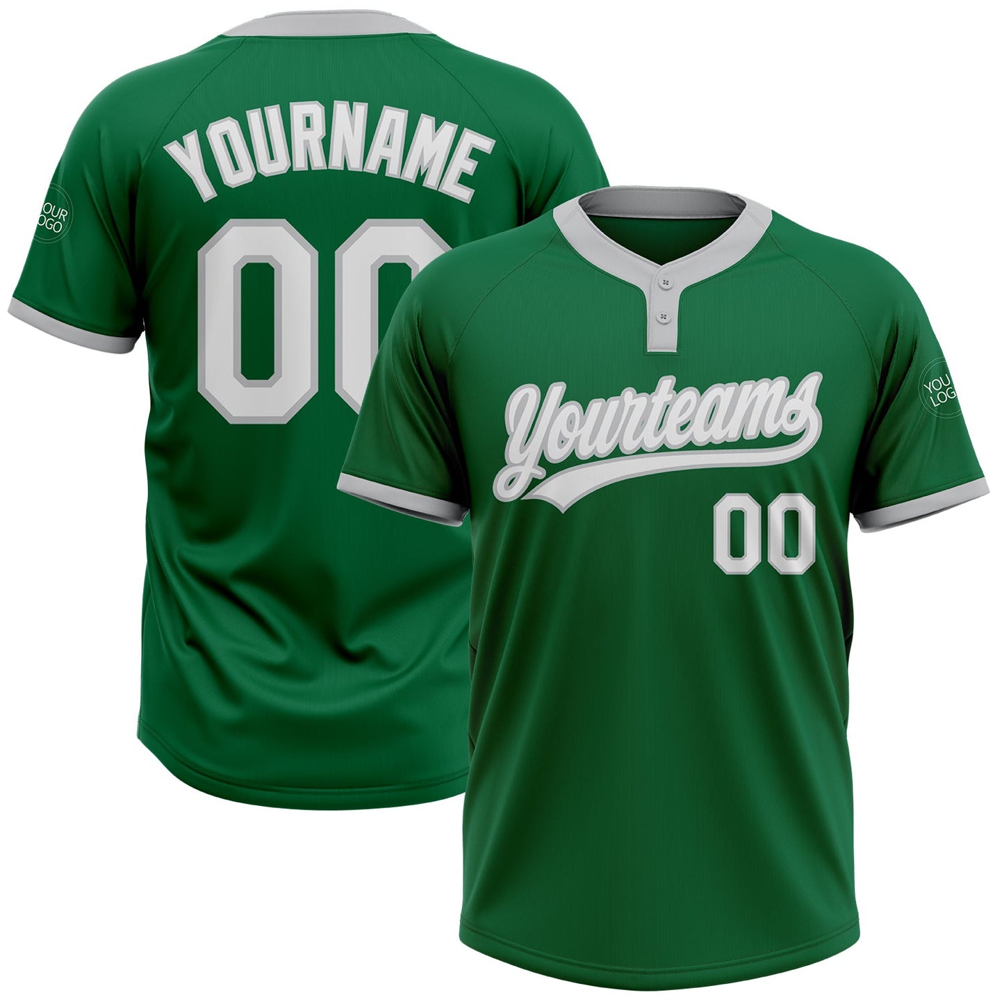 Custom Kelly Green White-Gray Two-Button Unisex Softball Jersey - Main View