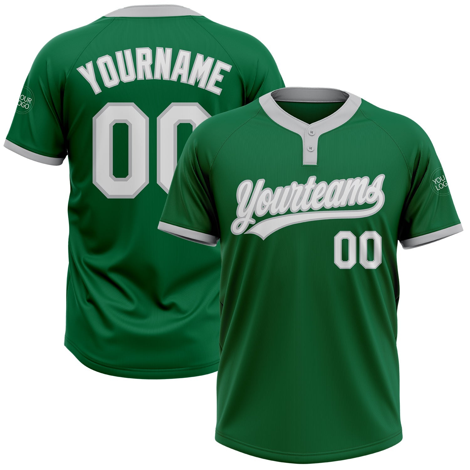 Custom Kelly Green White-Gray Two-Button Unisex Softball Jersey - Main View