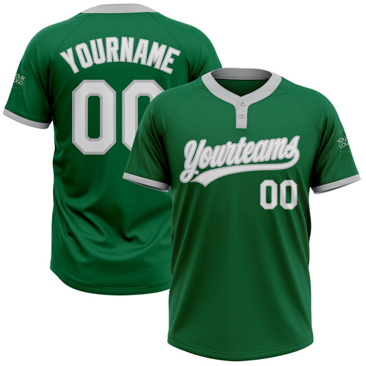 Custom Kelly Green White-Gray Two-Button Unisex Softball Jersey - Main View