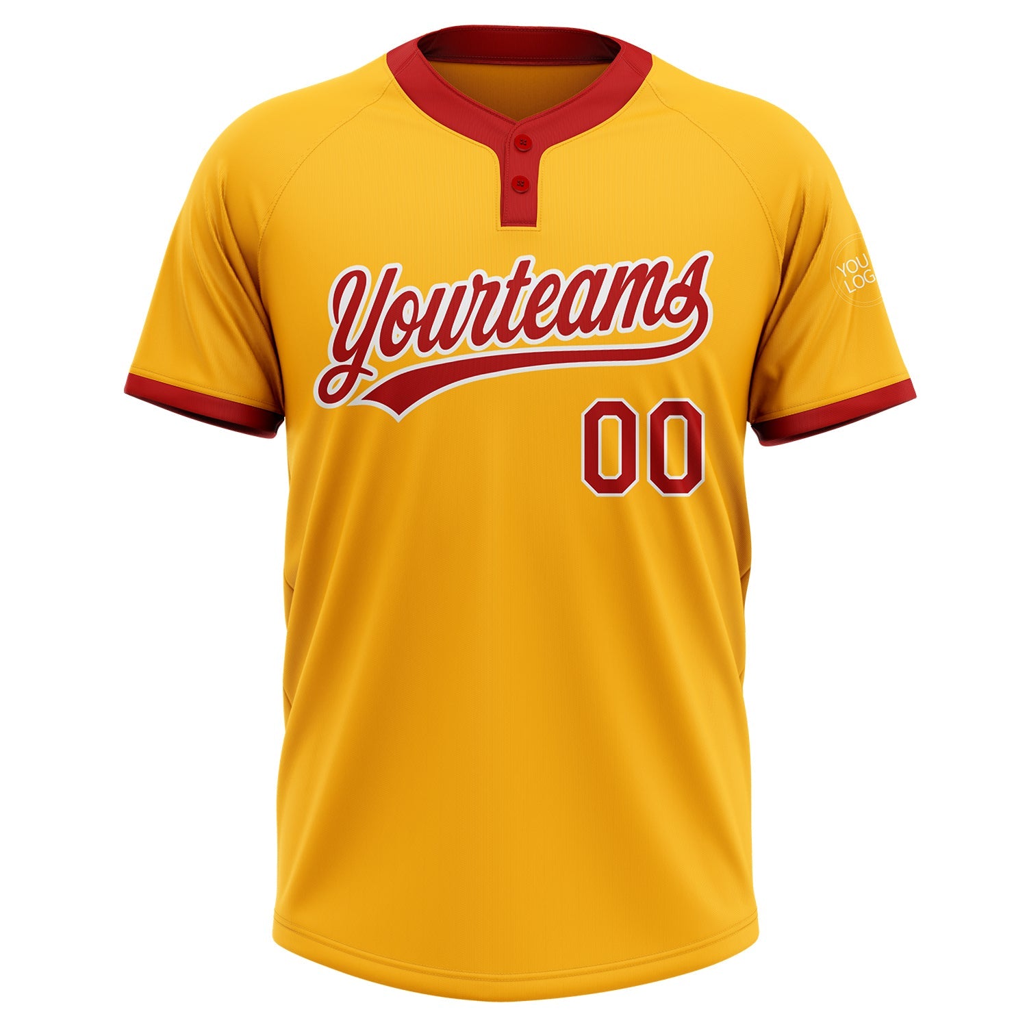 Custom Gold Red-White Two-Button Unisex Softball Jersey view 2