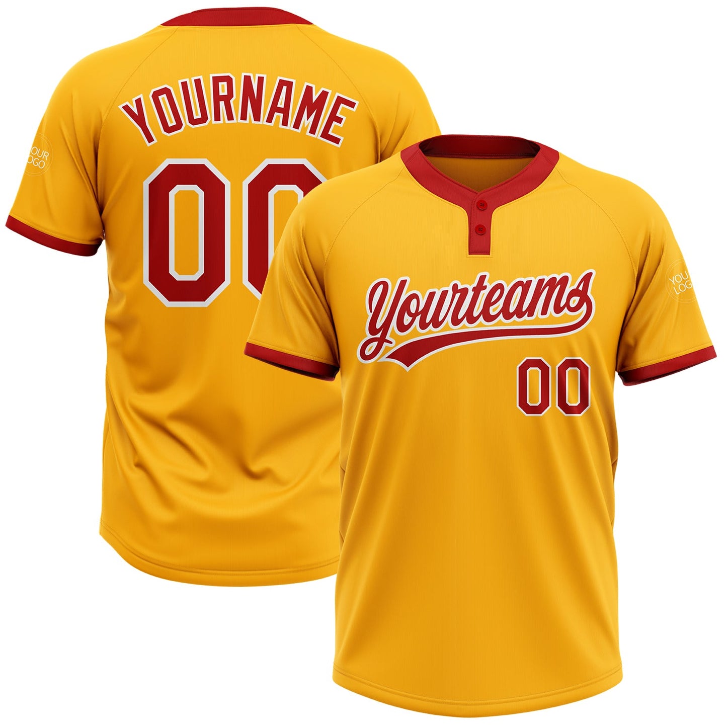 Custom Gold Red-White Two-Button Unisex Softball Jersey - Main View