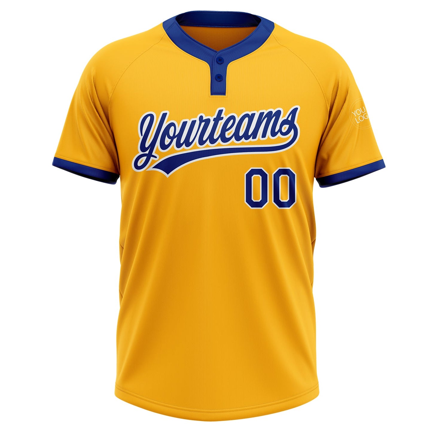 Custom Gold Royal-White Two-Button Unisex Softball Jersey view 2