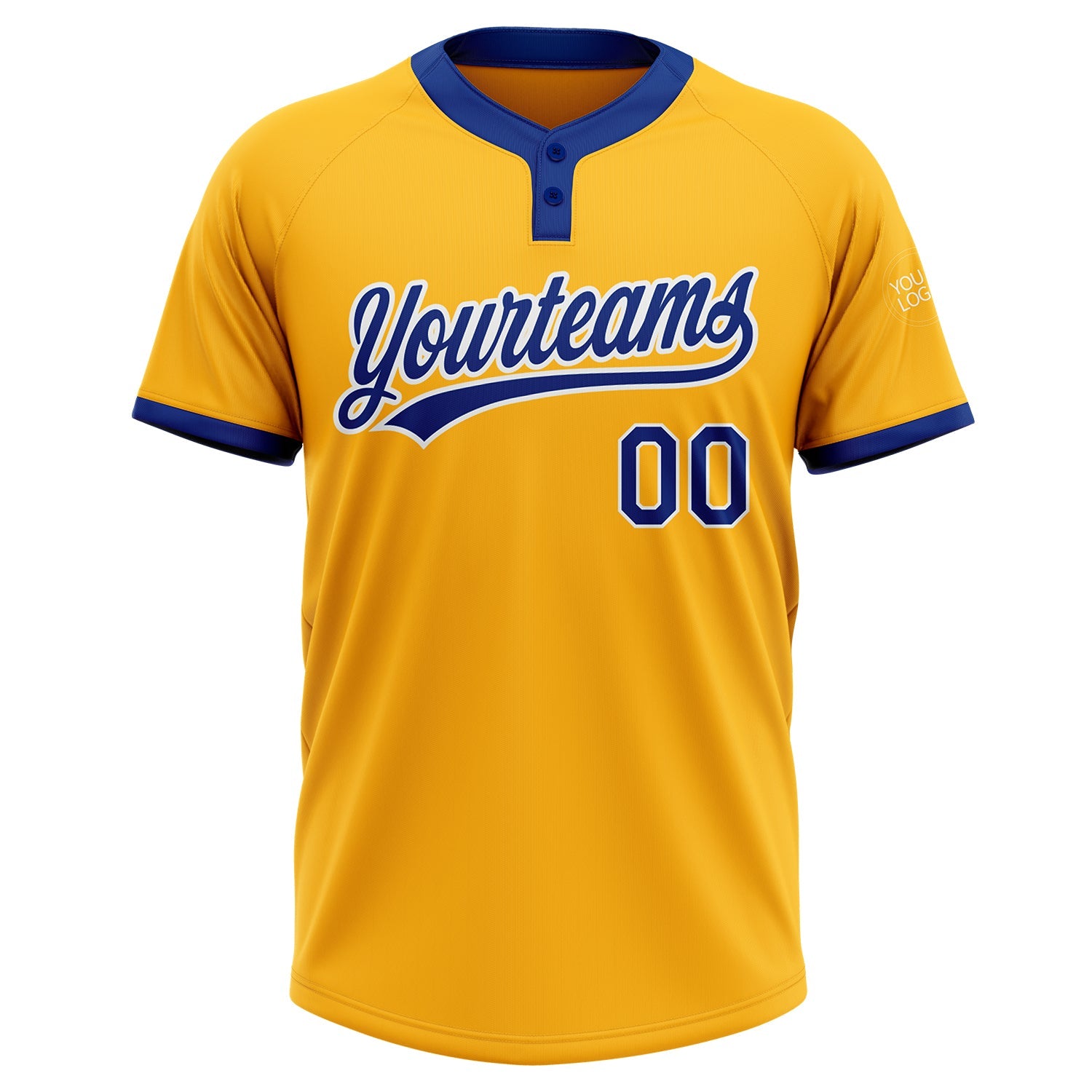 Custom Gold Royal-White Two-Button Unisex Softball Jersey view 2