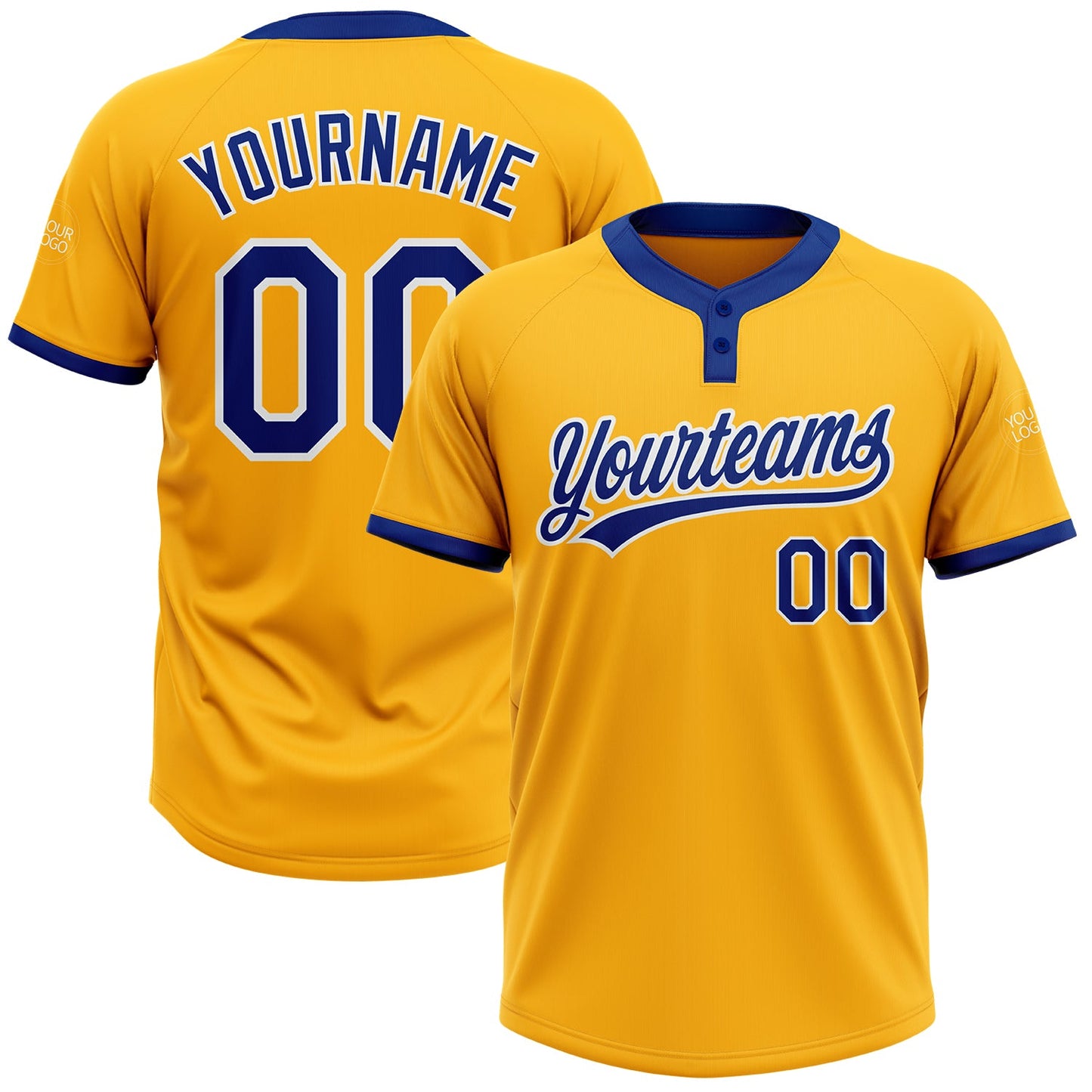 Custom Gold Royal-White Two-Button Unisex Softball Jersey - Main View