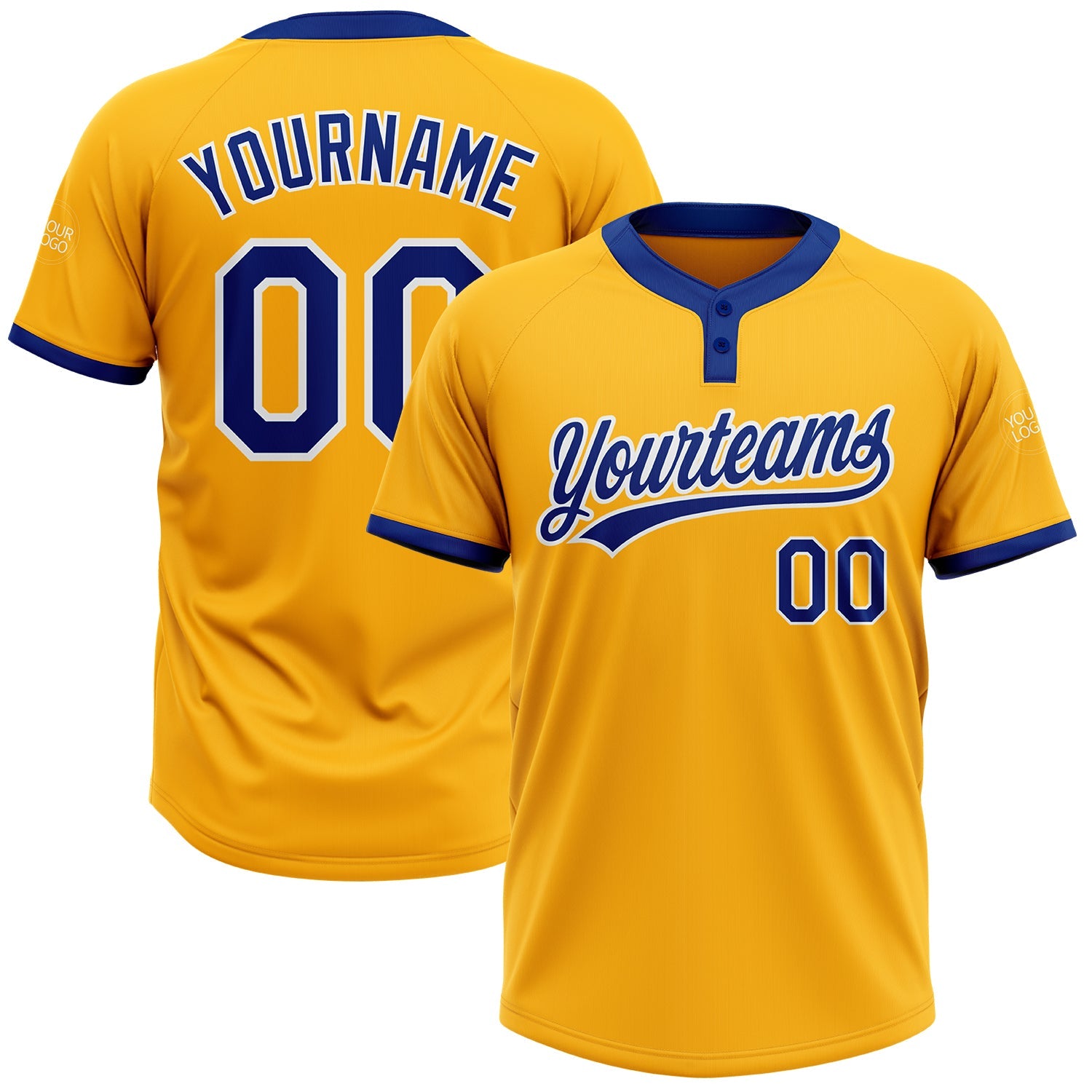 Custom Gold Royal-White Two-Button Unisex Softball Jersey - Main View