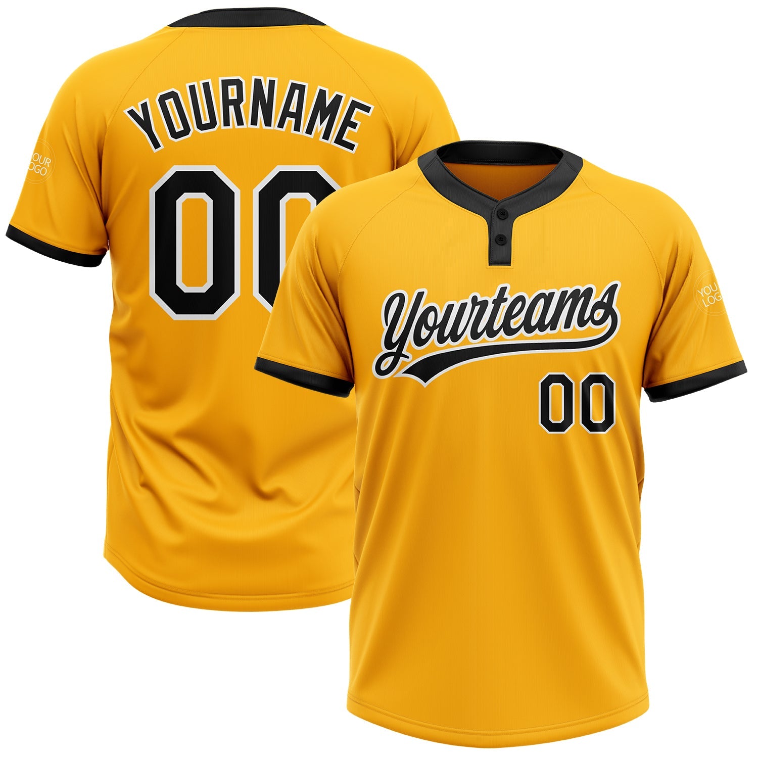 Custom Gold Black-White Two-Button Unisex Softball Jersey - Main View