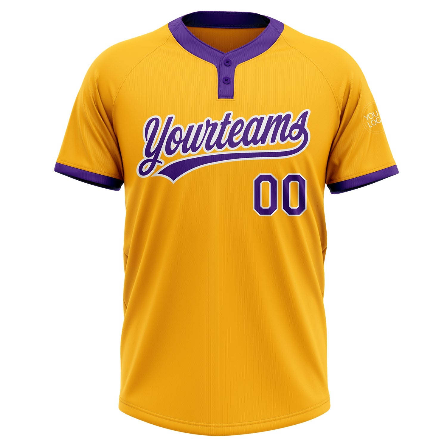 Custom Gold Purple-White Two-Button Unisex Softball Jersey view 2