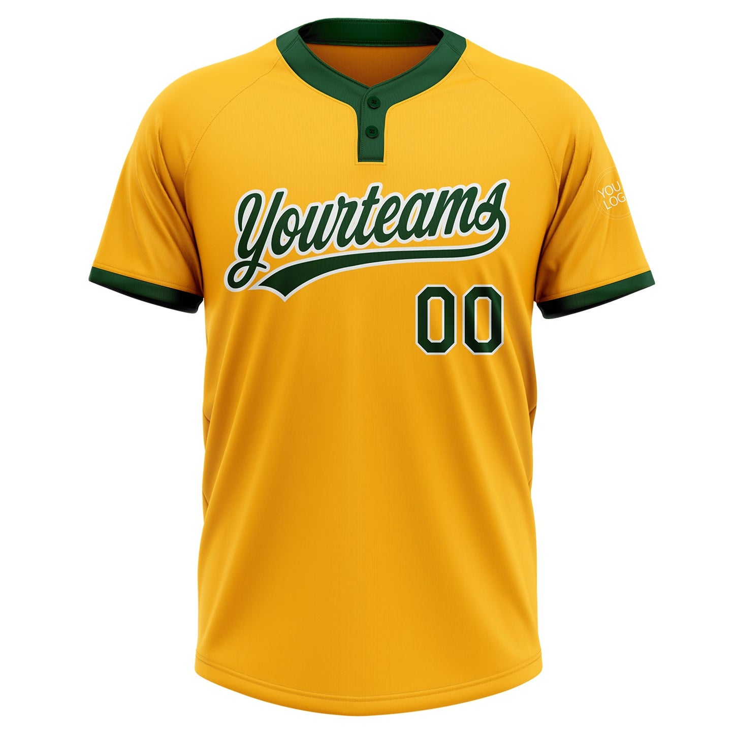 Custom Gold Green-White Two-Button Unisex Softball Jersey view 2