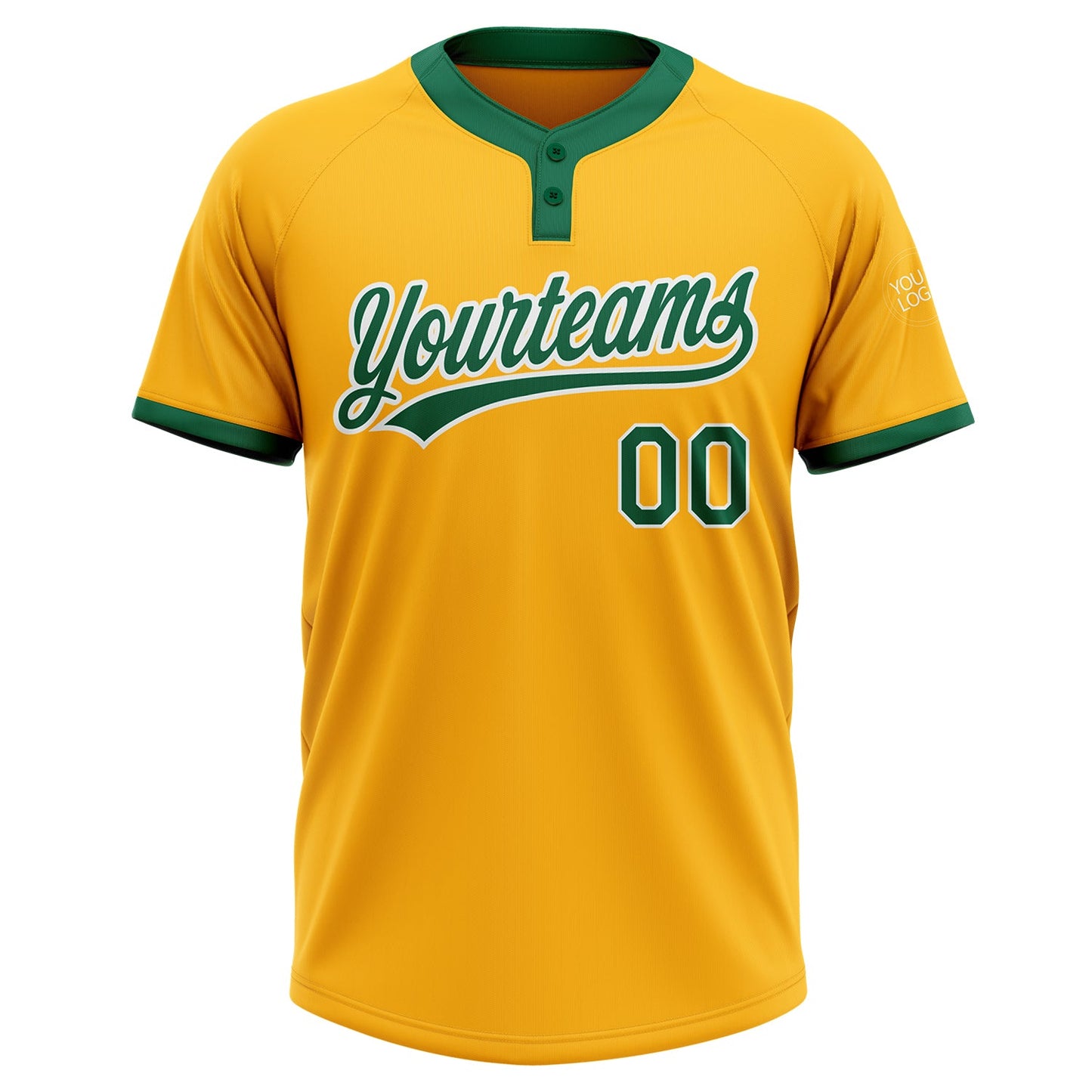 Custom Gold Kelly Green-White Two-Button Unisex Softball Jersey view 2