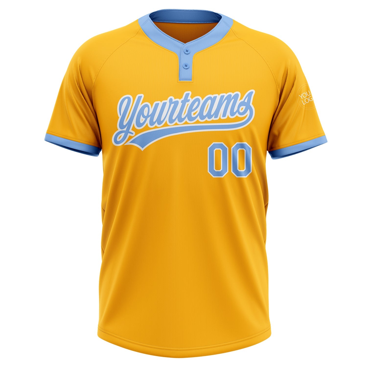 Custom Gold Light Blue-White Two-Button Unisex Softball Jersey view 2