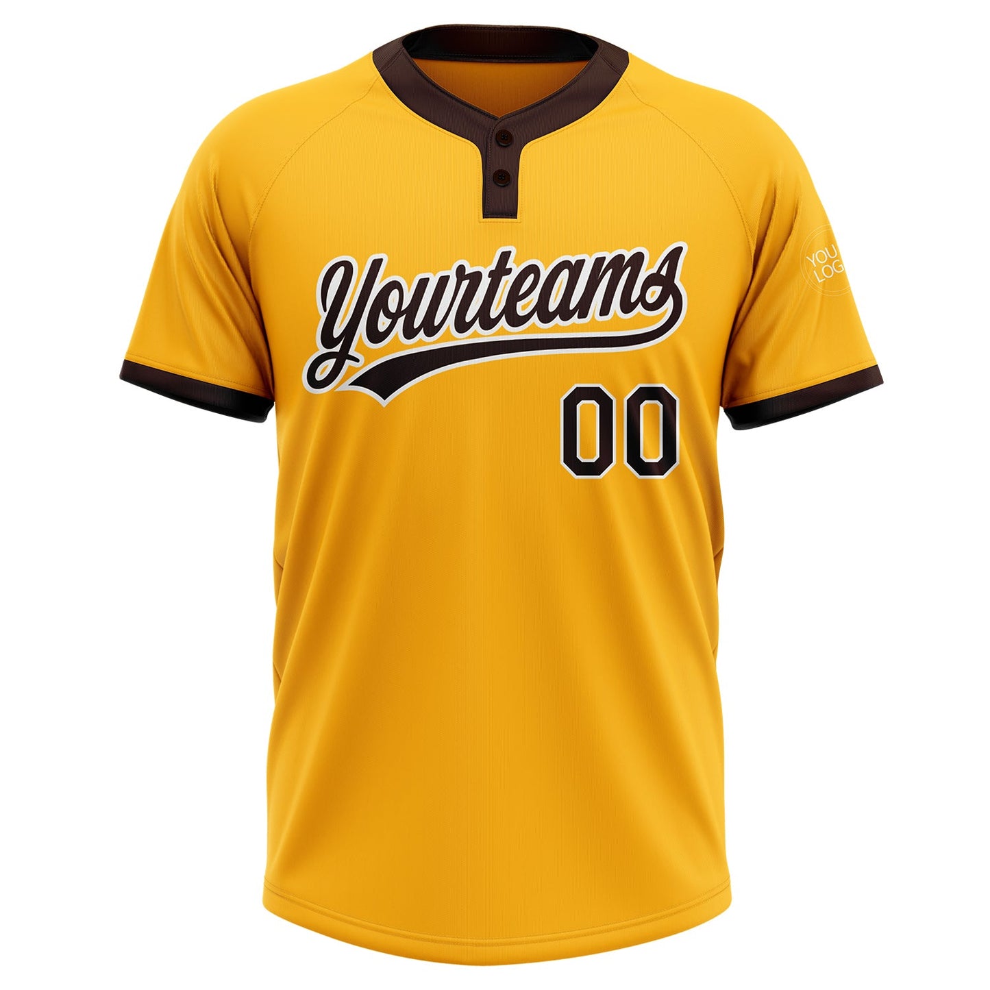 Custom Gold Brown-White Two-Button Unisex Softball Jersey view 2