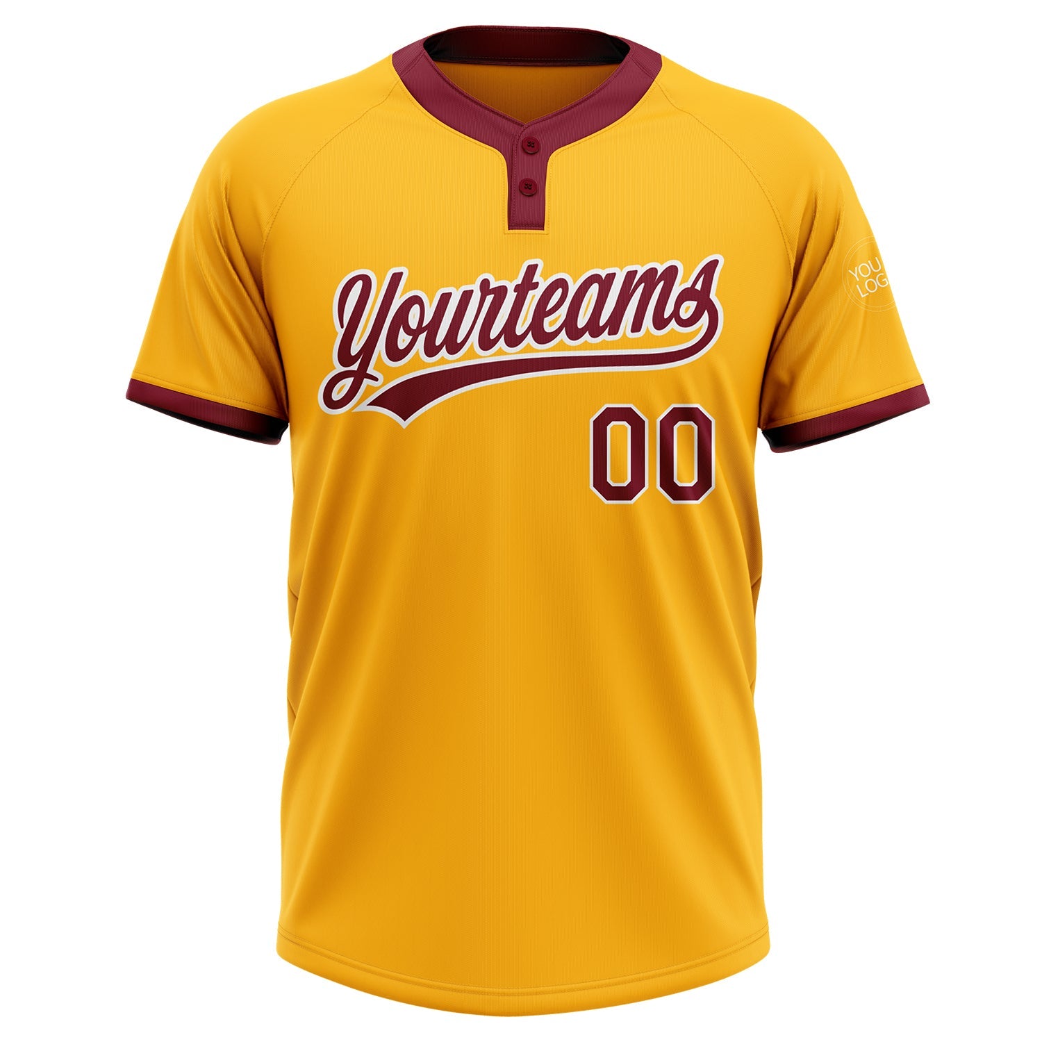 Custom Gold Crimson-White Two-Button Unisex Softball Jersey view 2