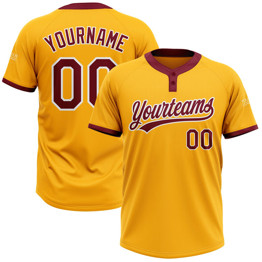 Custom Gold Crimson-White Two-Button Unisex Softball Jersey - Main View