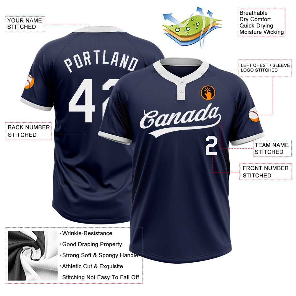 Custom Navy White Two-Button Unisex Softball Jersey view 3