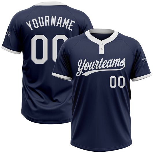 Custom Navy White Two-Button Unisex Softball Jersey - Main View