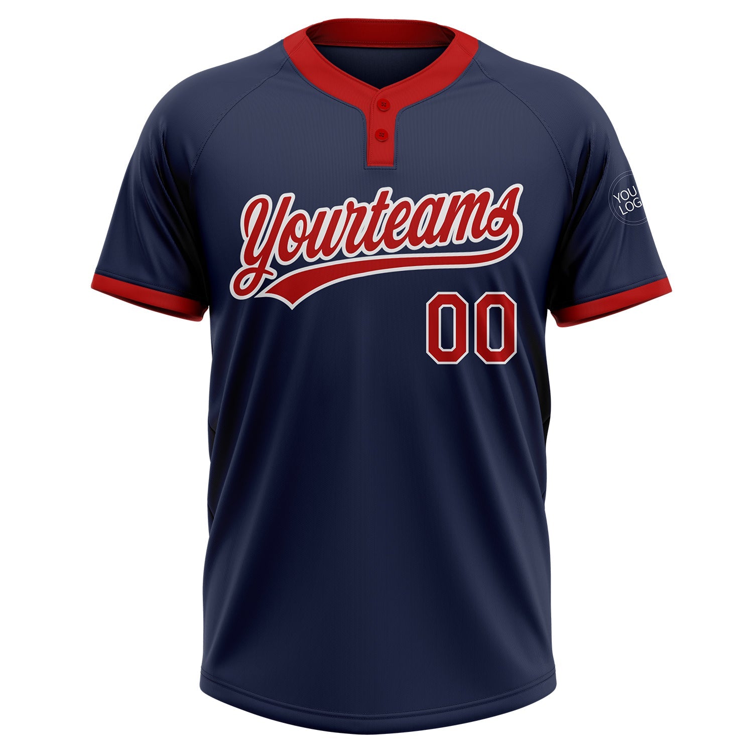 Custom Navy Red-White Two-Button Unisex Softball Jersey view 3