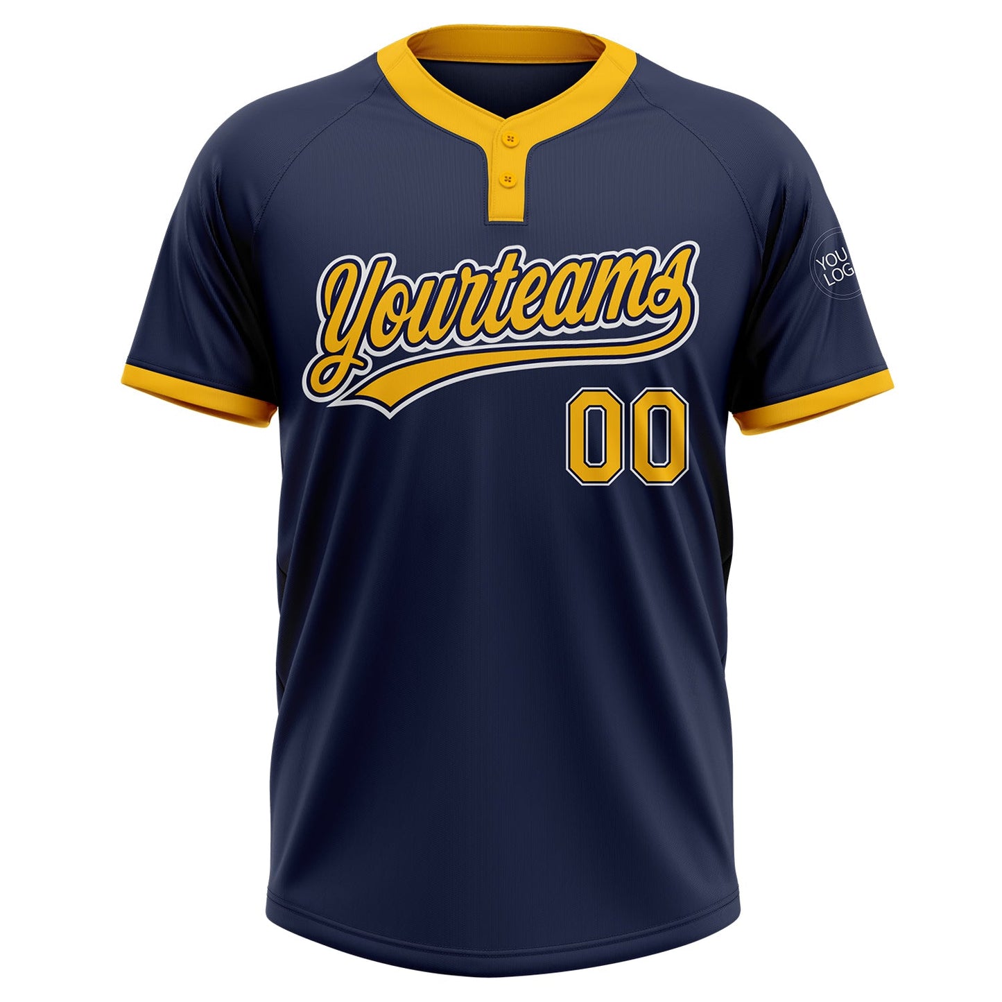 Custom Navy Gold-White Two-Button Unisex Softball Jersey view 2