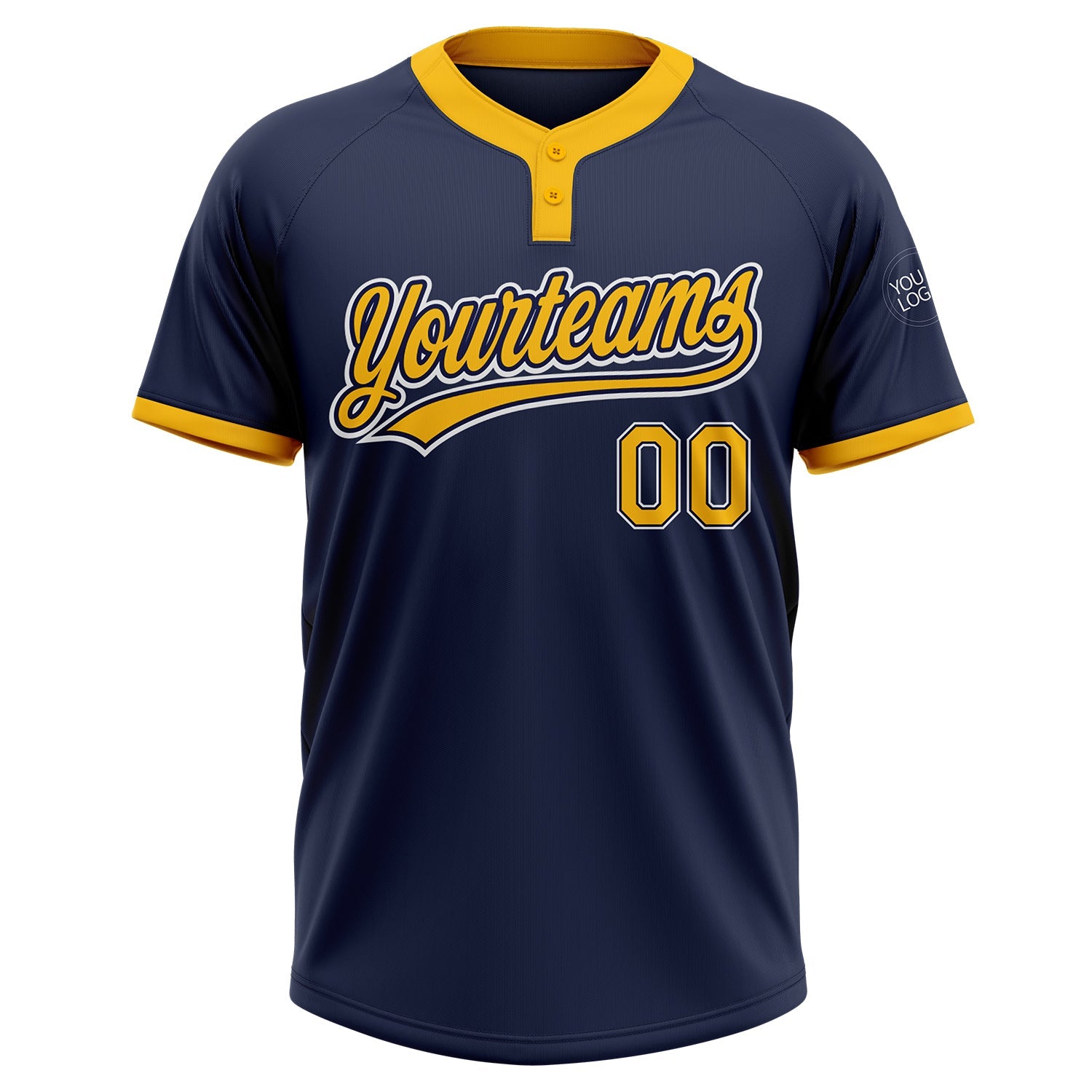 Custom Navy Gold-White Two-Button Unisex Softball Jersey view 2