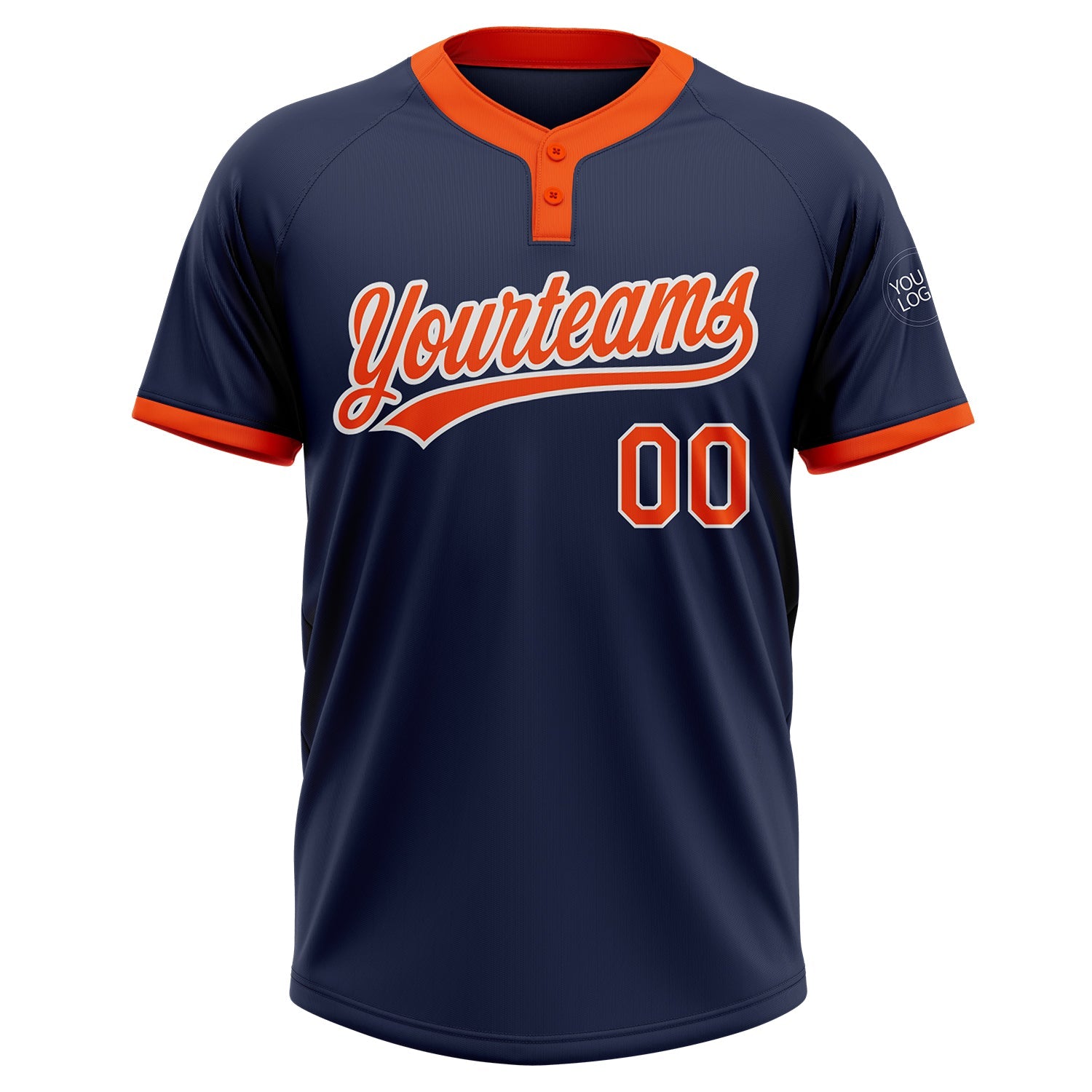 Custom Navy Orange-White Two-Button Unisex Softball Jersey view 2