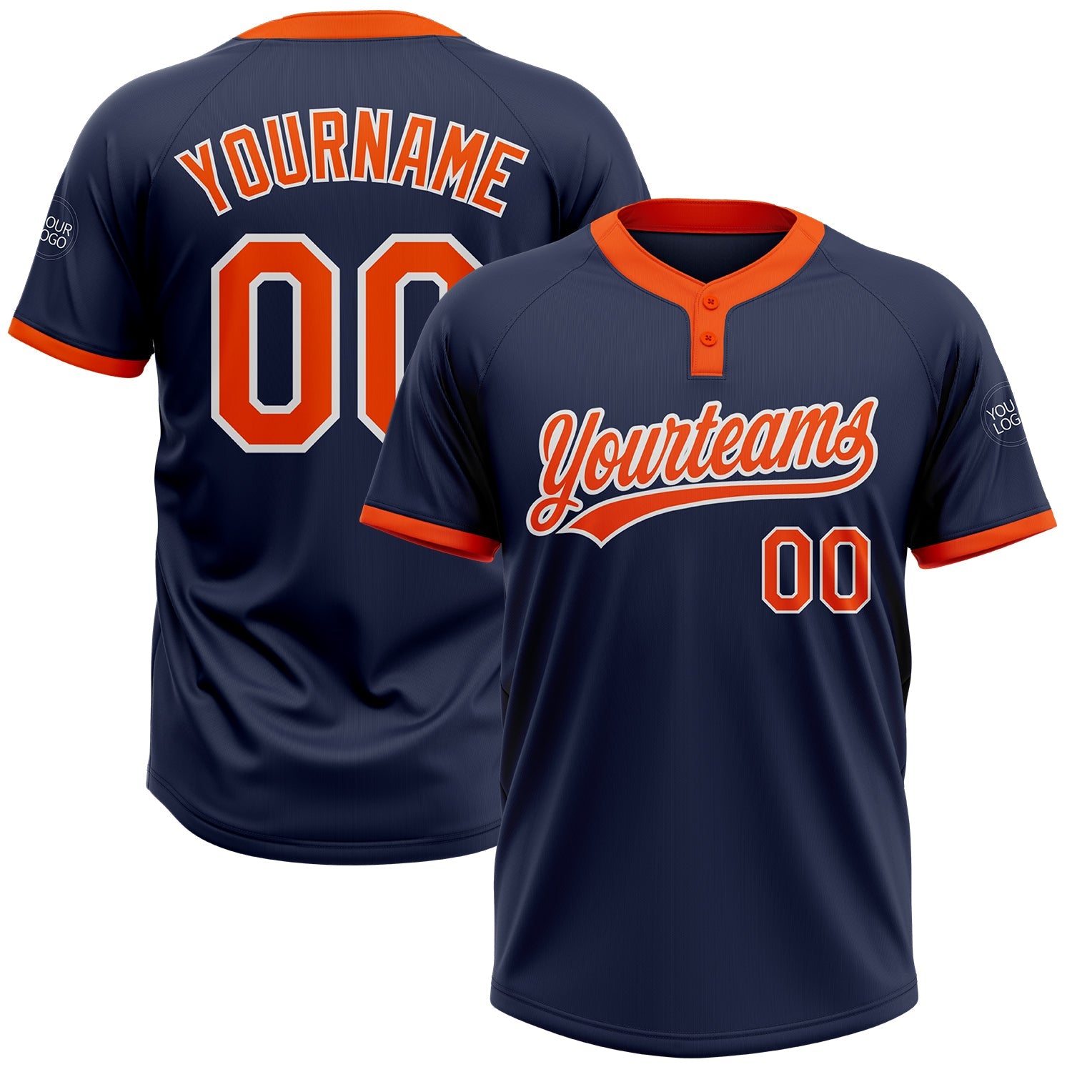 Custom Navy Orange-White Two-Button Unisex Softball Jersey - Main View