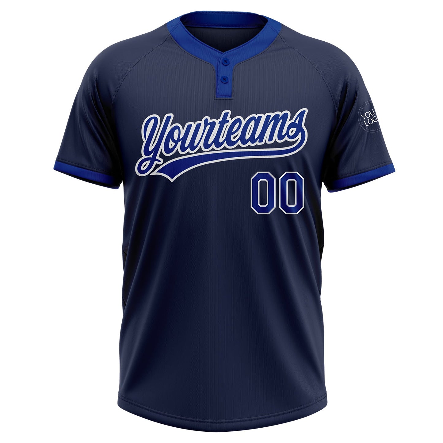 Custom Navy Royal-White Two-Button Unisex Softball Jersey view 2