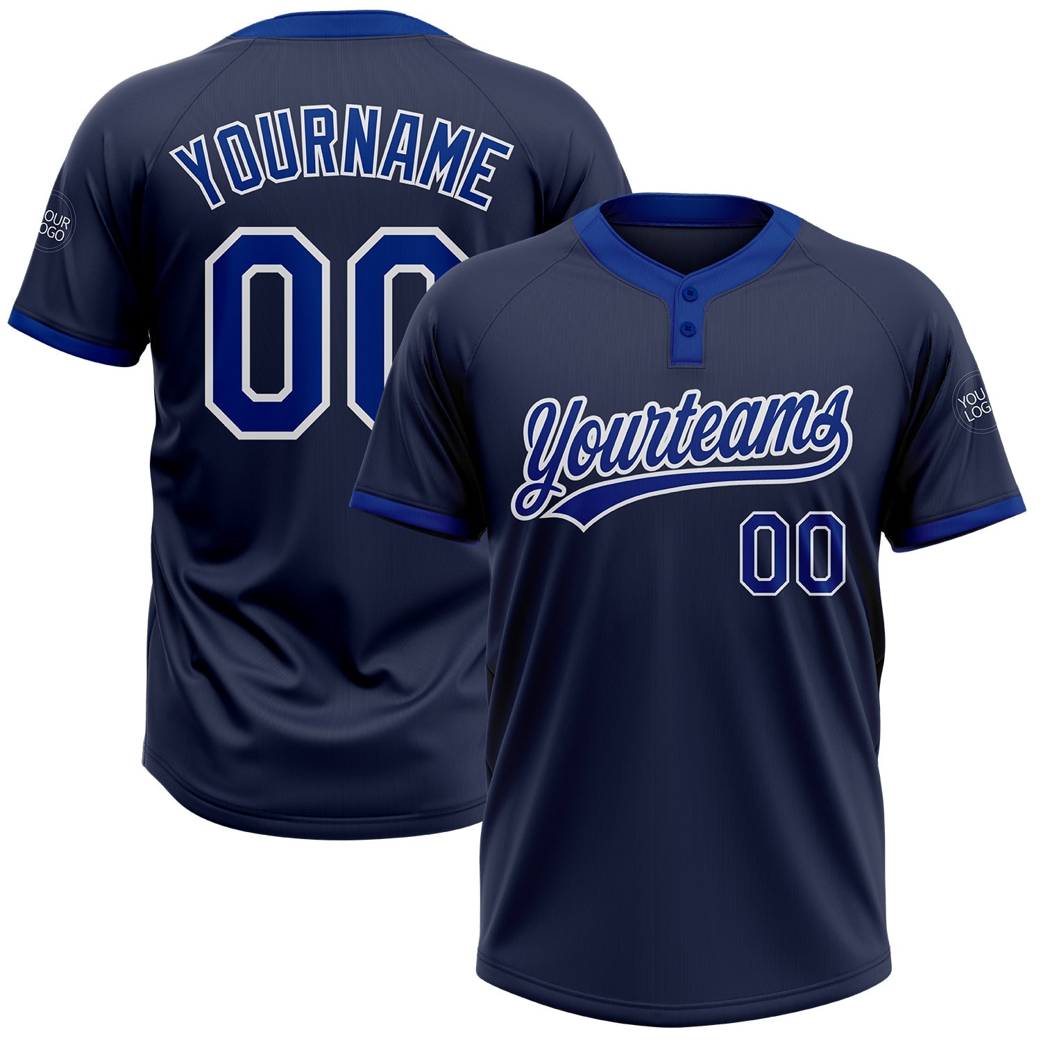 Custom Navy Royal-White Two-Button Unisex Softball Jersey - Main View