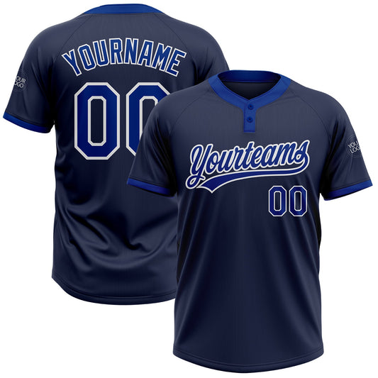 Custom Navy Royal-White Two-Button Unisex Softball Jersey - Main View