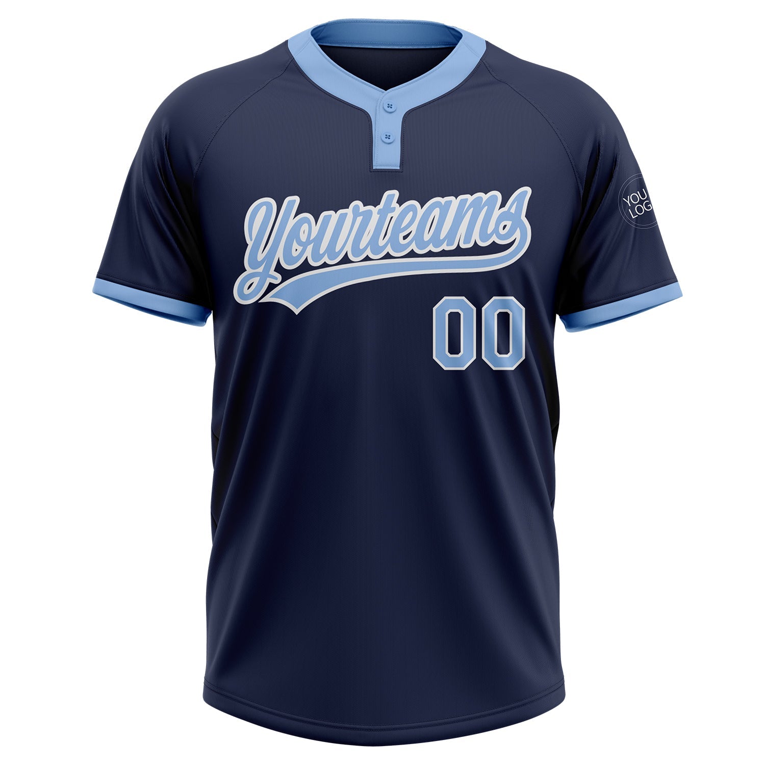 Custom Navy Light Blue-White Two-Button Unisex Softball Jersey view 2