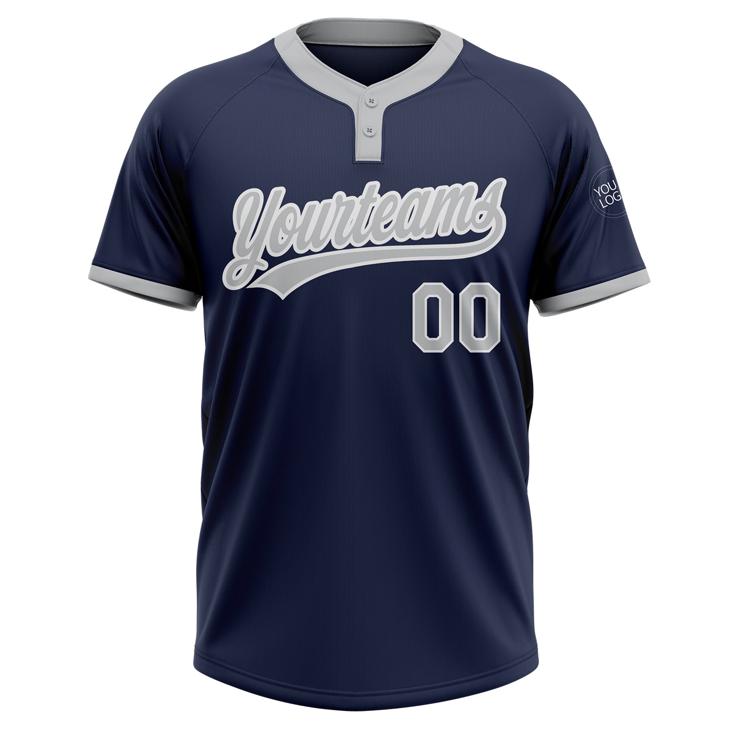 Custom Navy Gray-White Two-Button Unisex Softball Jersey view 2