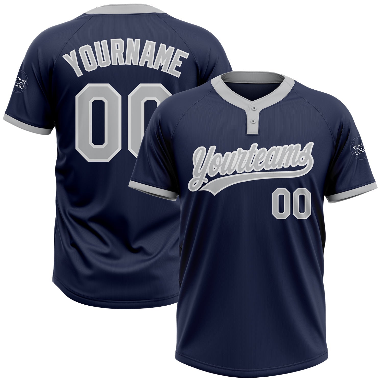 Custom Navy Gray-White Two-Button Unisex Softball Jersey - Main View