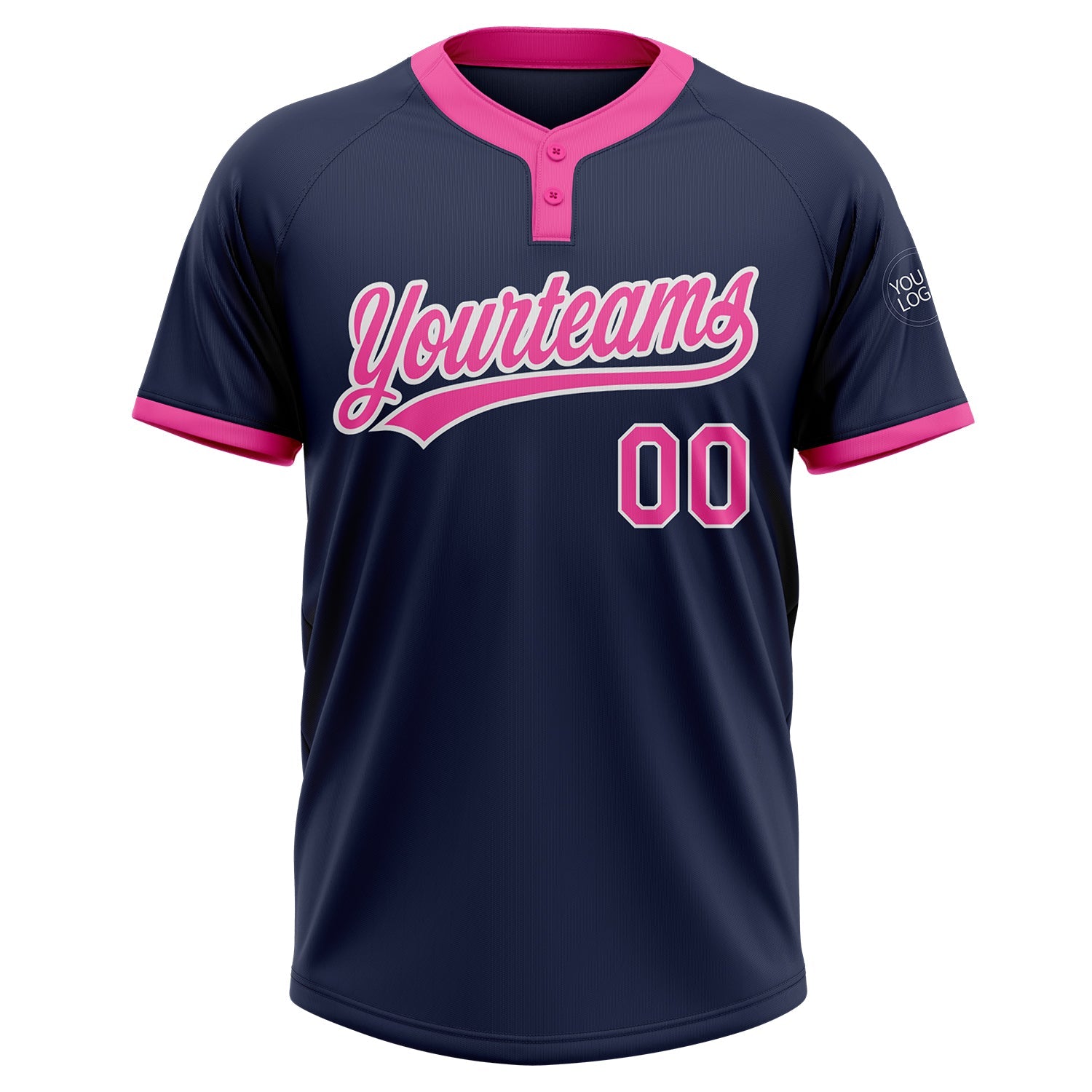 Custom Navy Pink-White Two-Button Unisex Softball Jersey view 2