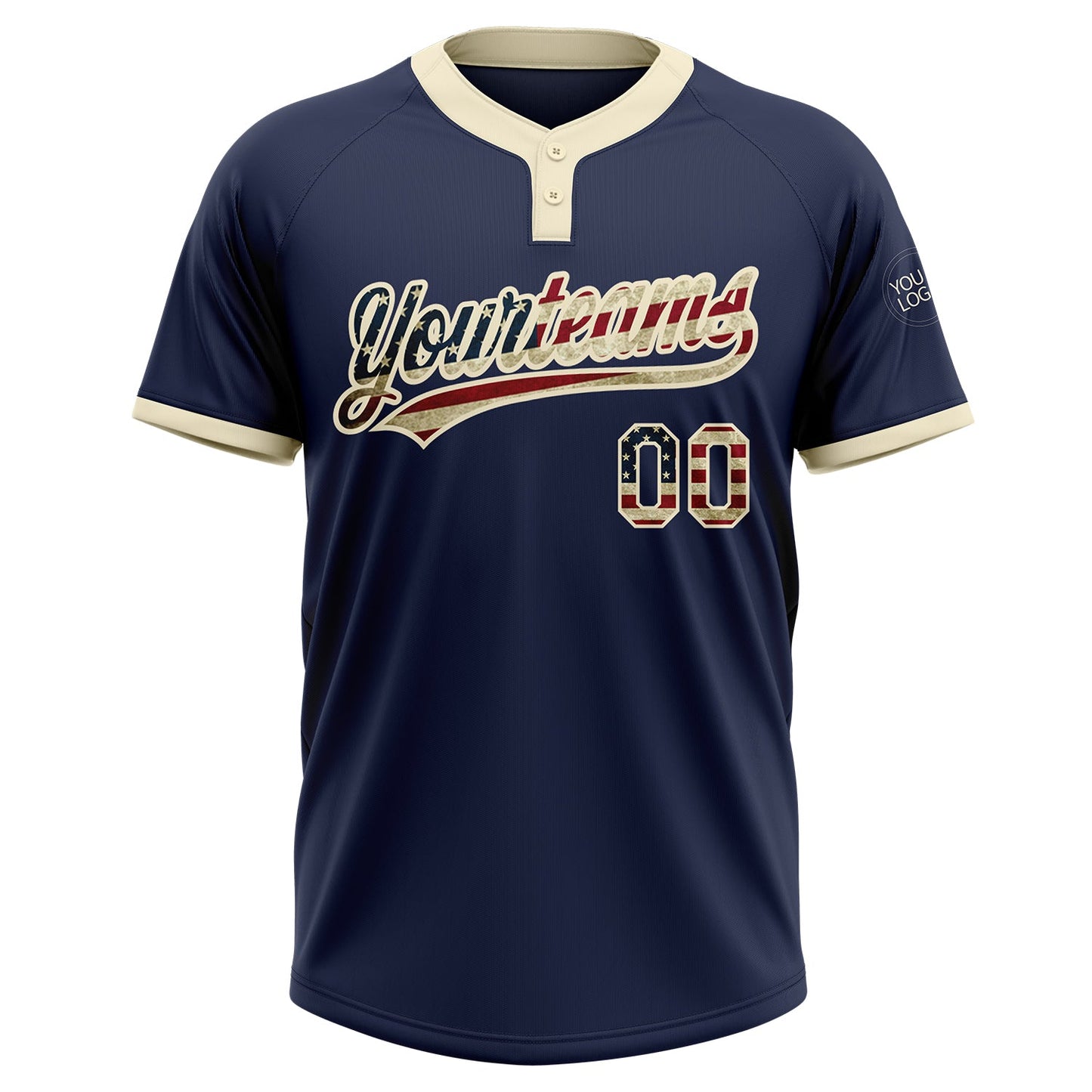 Custom Navy Vintage USA Flag-Cream Two-Button Unisex Softball Jersey view 2