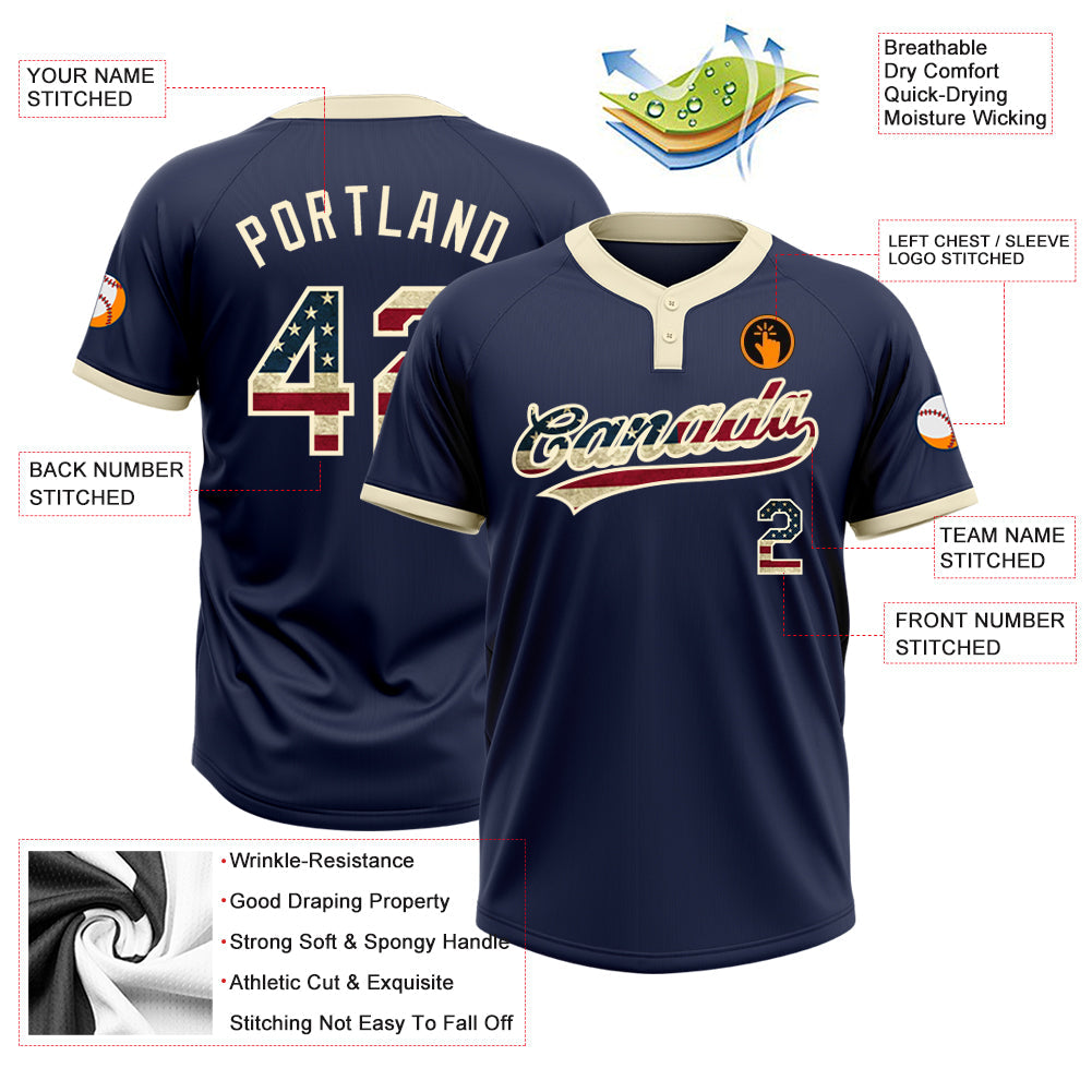 Custom Navy Vintage USA Flag-Cream Two-Button Unisex Softball Jersey view 3