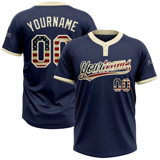Custom Navy Vintage USA Flag-Cream Two-Button Unisex Softball Jersey - Main View