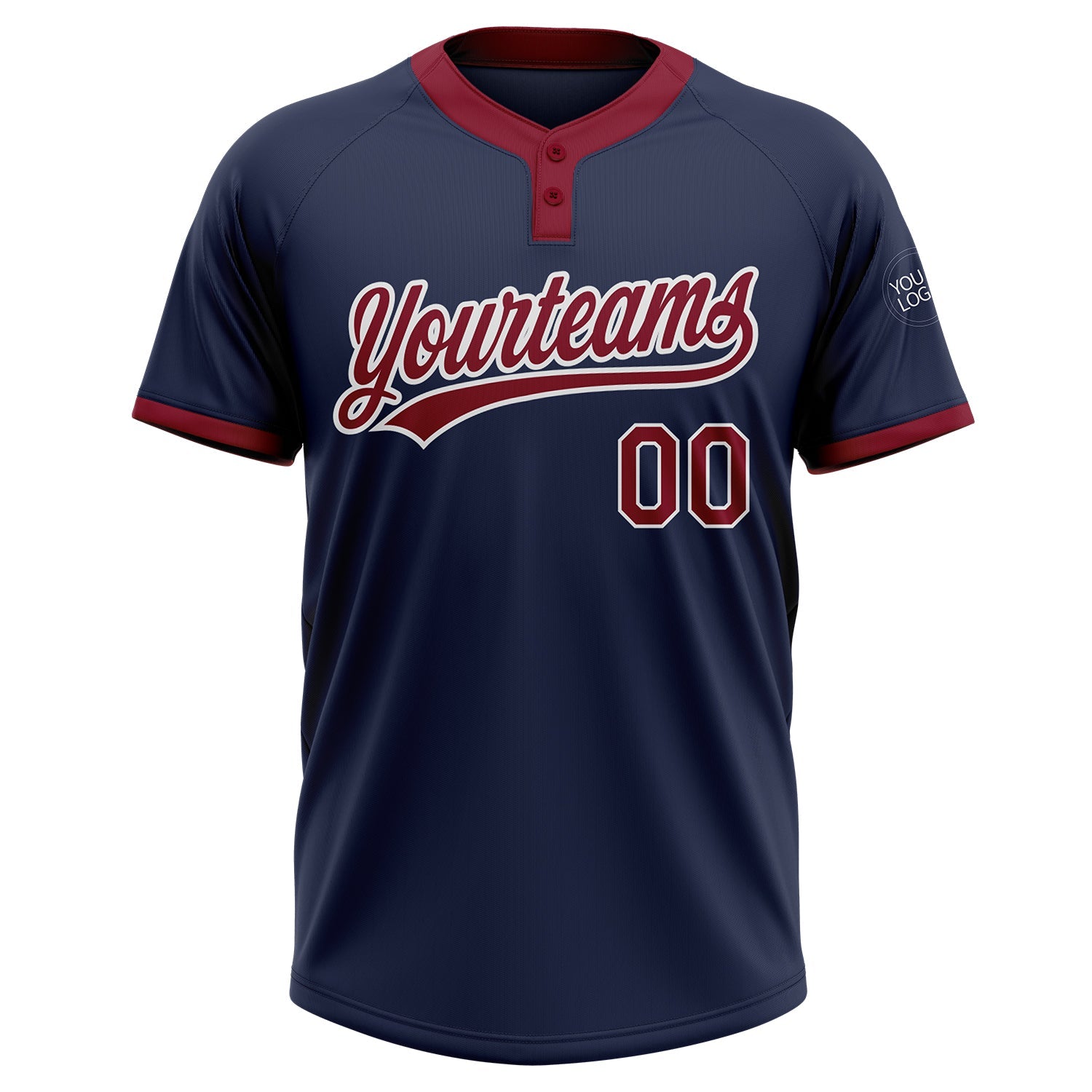 Custom Navy Crimson-White Two-Button Unisex Softball Jersey view 2