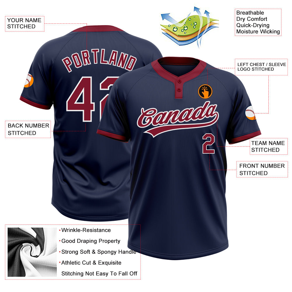 Custom Navy Crimson-White Two-Button Unisex Softball Jersey view 3