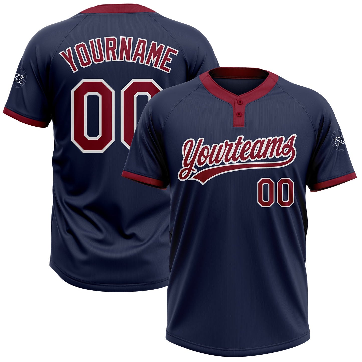 Custom Navy Crimson-White Two-Button Unisex Softball Jersey - Main View