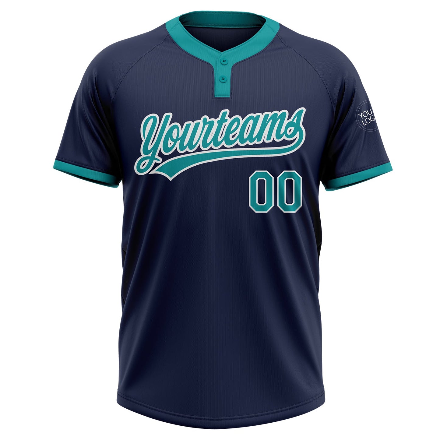 Custom Navy Teal-White Two-Button Unisex Softball Jersey view 2